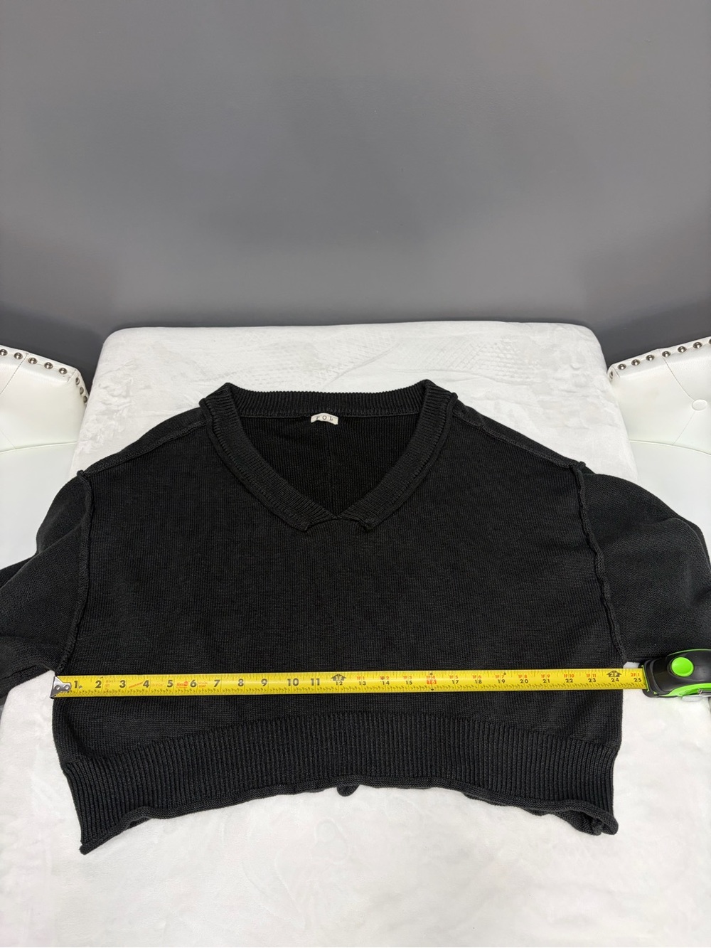 POL Charcoal 100% Cotton Knit V-Neck Pullover Sweater Balloon Sleeve Relaxed M - Picture 13 of 16
